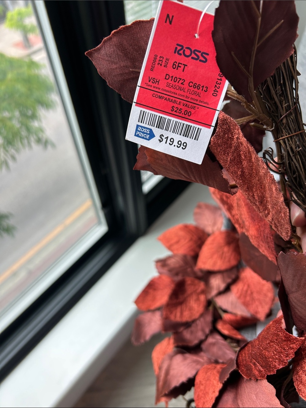 Decorative Fall Leaf Garland in Rich Rust Red - Picture 2 of 4